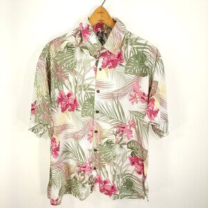 Hibiscus Collection Hawaiian Button Front Shirt Men's XL Multicolor Floral Fern
